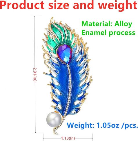 CINFAC Blue Feather brooches pins for women fashion Enamel Elegant women's brooches pin, Alloy Steel, no gemstone in Kuwait