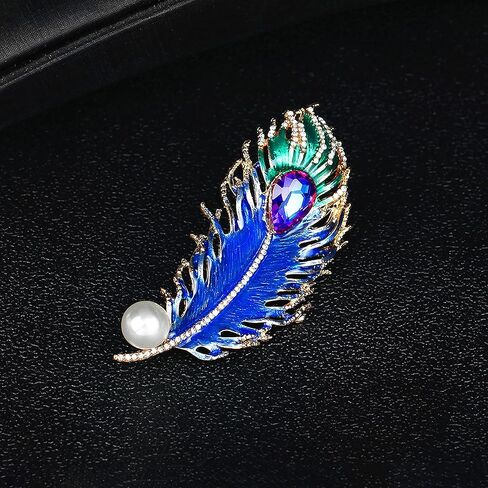 CINFAC Blue Feather brooches pins for women fashion Enamel Elegant women's brooches pin, Alloy Steel, no gemstone in Kuwait