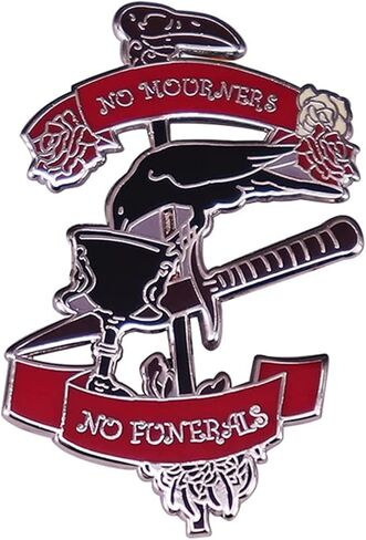 No Mourners No Funerals Hard Enamel Pin Gothic Black Crow Drinking Poniard Brooch Cartoon Red Rose Plant Pins Six Crows Badge, Alloy Steel, no gemstone in Kuwait