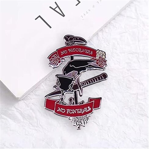 No Mourners No Funerals Hard Enamel Pin Gothic Black Crow Drinking Poniard Brooch Cartoon Red Rose Plant Pins Six Crows Badge, Alloy Steel, no gemstone in Kuwait