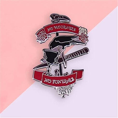 No Mourners No Funerals Hard Enamel Pin Gothic Black Crow Drinking Poniard Brooch Cartoon Red Rose Plant Pins Six Crows Badge, Alloy Steel, no gemstone in Kuwait