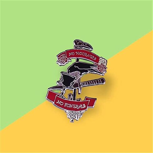 No Mourners No Funerals Hard Enamel Pin Gothic Black Crow Drinking Poniard Brooch Cartoon Red Rose Plant Pins Six Crows Badge, Alloy Steel, no gemstone in Kuwait