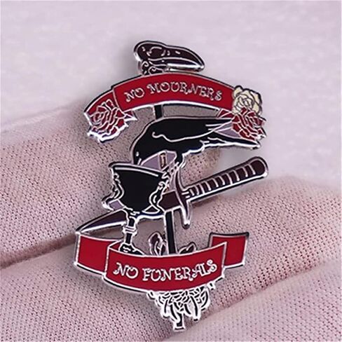 No Mourners No Funerals Hard Enamel Pin Gothic Black Crow Drinking Poniard Brooch Cartoon Red Rose Plant Pins Six Crows Badge, Alloy Steel, no gemstone in Kuwait