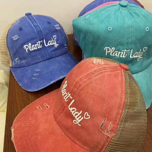 MLEXIS Plant Lady Plant Lover Hat, Embroidered Ponytail Cap for Gardening, Womens Adjustable Distressed Baseball Cap in Saudi Arabia