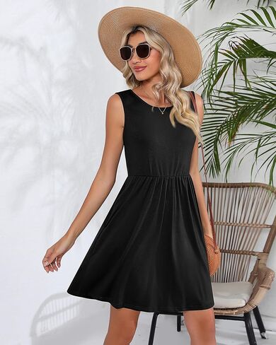 قطعتان من فساتين الصيف النسائية غير الرسمية برقبة دائرية وأكمام بطول الركبة، فساتين صيفية فضفاضة مع جيوب in Kuwait