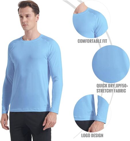 Men's Long Sleeve Dry Fit Shirts UPF 50+ Sun Protection SPF T-Shirts for Men Hiking Running Fishing in Kuwait