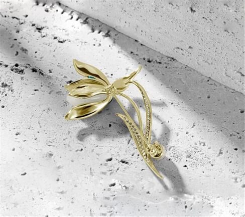 Beautiful Magnolia Flower Brooch Pin Elegant Design Jewellery for Suit Coat Shawl Clip Decoration Women Brooch Jewelry for Clothing, Metal, no gemstone in Kuwait