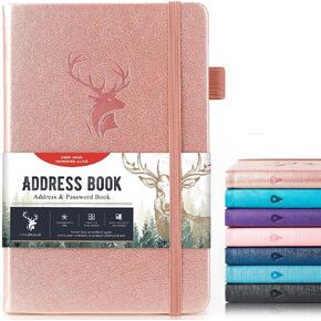 Address Book with Alphabetical Tabs，Hardcover Small Passwordbook，Phone Book Contact Book Large Print for Phone Numbers，Internet Website Logins，Address Books for Seniors 5"*7.6"-Pink
