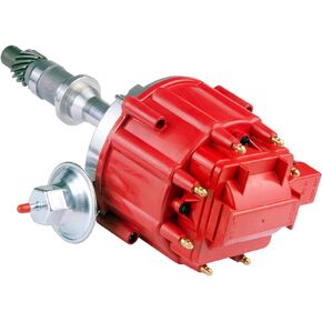 MAS Ignition Distributor w/Cap & Rotor 1040011 65K Coil Small Block Compatible with Pontiac 301ci 326ci 350ci 389ci 400ci 421ci 428ci 455ci V8 HEI One Wire Installation Red Cap