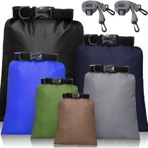 Waterproof Dry Bag Set 15 L+ 8 L +5 L+4 L+3 L+ 2 L Lightweight Sacks and Long Adjustable Shoulder Strap for Kayaking, Rafting, Boating, Hiking, Camping (Assorted Color,6 Pcs)
