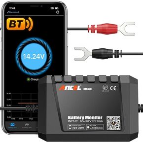 ANCEL BM300 12V Battery Monitor - Bluetooth 4.0 Automotive Voltmeter with Charging, Cranking System Test & Alarm - Compatible for Solar Power Systems, RVs, Motorcycles, Boats, Cars, and Trucks