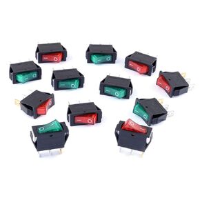 12Pcs AC 15A/250V 20A/125V Boat Rocker Switch 3 Pins 2 Positions ON/Off with Red/Green Indicator Light (Pack of 12) CYT1109