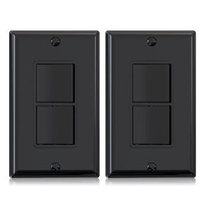 AIDA Single Pole Double Paddle Rocker Decorator Light Switch, 15 Amp Self-grounding Electrical Light Switches, Residential Grade, UL Listed (1 Pack, Glossy Black)