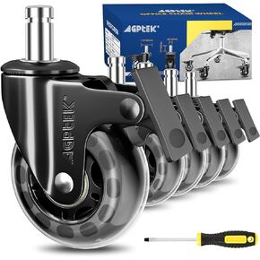 AGPtEK Office Chair Casters with Brake Heavy Duty 2.5" Universal Fit Locking Casters with Screwdriver, Safe Roller Wheel Replacement All with Brake System for Hardwood Floors Mat Carpet Tile, Set of 5