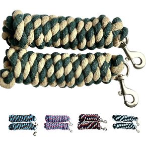Majestic Ally Pack of 2 Solid Cotton Lead Rope for Horses & Livestock – 10 Foot Long and 5/8 inch Thick - Replaceable Heavy-Duty Satin Bolt Snap – Handmade – Soft, Broken in Feel (Hunter Green -Tan)