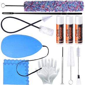 Flute Cleaner Care kit with3 Cork Grease, 3 Multifunctional Different Brushes,Cleaning Cloth, Swab and Cleaning Rod, Cotton Gloves and More Flute Maintenance Cleaning Kit