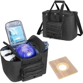DSLEAF Bowling Ball Bag for Single Ball, Bowling Ball Tote Bag with Wooden Ball Holder and Extra Storage Pockets - Holds Bowling Shoes Up to Mens Size 16