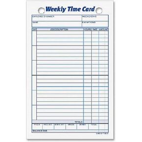 TOPS Weekly Time Cards, Index Bristol Stock, 4.25 x 6.75 Inches, 100-Count, White, (3016)