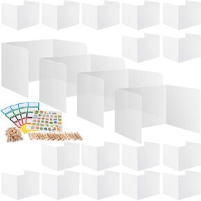 20 Pack Plastic Desk Dividers for Students with Clips - Opaque White Waterproof Durable Plastic Privacy Shield Divider, Classroom Folders Teacher Supplies, Study Carrel Boards for Student Desks