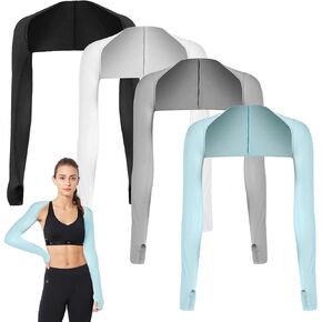 4 Pieces Cooling Shawl Arm Sleeves Sun Uv Protection Cooler Shrug, Comfortable & Breathable Anti-UV Arm Sleeves for Women with Finger Holes for Driving Golfing Fishing Running Cycling Outdoor Activity