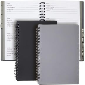 Juvale 2-Pack Spiral Password Keeper Book with Alphabetical Tabs, Password Notebook for Internet and Computer Login, Username, Passwords for Home, Office, Gray/Black (80 Lined Pages, 5x7 in)