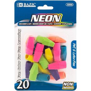 BAZIC Eraser Top, Latex Free Pencil Tops Erasers (20/Pack), Neon Color Arrowhead Caps Erasers for Student Art Drawing School Supplies, 1-Pack