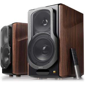 Edifier S2000MKIII Coaxial, Bluetooth, Optical and RCA Bookshelf 2.0 Speakers, Near-Field Active Tri-Amped 130w Studio Monitor for Audiophiles with Wireless, Line-in and Optical Input Walnut