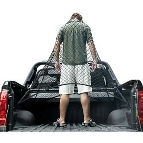 Cargo Net for Pickup Truck Bed, Trucks Cargo Net Mesh Organizer, 4'x4' Stretch to 7'x7' Highly Elastic Truck Bed Net for Camping, Trip Luggage, Compatible with Trailer, Ford, Chevrolet, Dodge