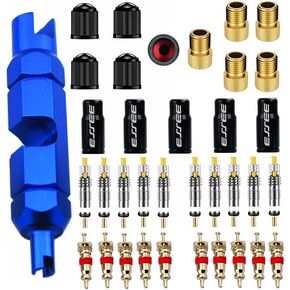Aracey 36 Pieces Presta Valve Core Kits,Handy Alloy Valve Core Remover,10Pcs Presta Valve Cores,5Pcs Presta Valve Adapters,5Pcs Presta Valve Caps,10Pcs Schrader Valve Cores,5Pcs Schrader Valve Caps