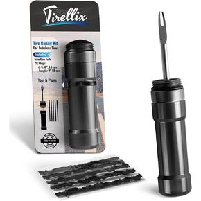 Bike Tire Plug Kit – Tubeless Tire Repair Kit, Fix Flat or Puncture in Bicycle, MTB Motorcycle Tire, Slim Portable Bike Tool Kit Includes Reamer, Insertion Fork, 5 Rubber 1.5mm Tire Plugs