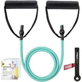 RitFit Single Resistance Exercise Band with Comfortable Handles - Ideal for Physical Therapy, Strength Training, Muscle Toning - Door Anchor and Starter Guide Included