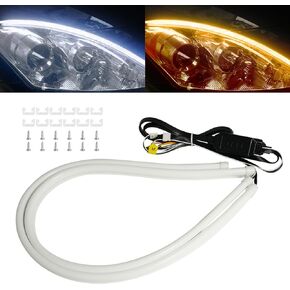 Qasim Sequential LED Strip, 12inch Car LED Flexible Strip Lights Turn Signal Switchback White/Amber Daytime Running Light for Headlights Retrofit-1Pair