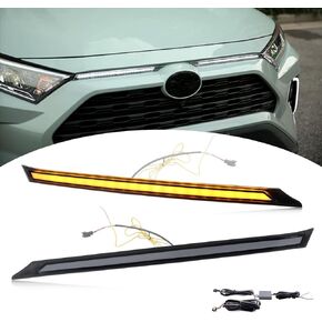 BINGIGOO 2PCS Grille Lights LED Bar Front Sequential Switchback LED Daytime Running Lights Compatible with Toyota RAV4 2019-2023 Sequential Amber Turn Signal light (Clear)