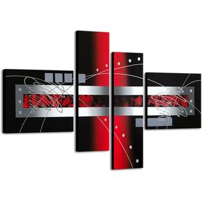 Wieco Art Red Silver Modern Stretched and Framed 100% Hand-painted Contemporary Abstract Oil Paintings on Canvas Wall Art for Home Decorations Wall decor 4pcs/set I