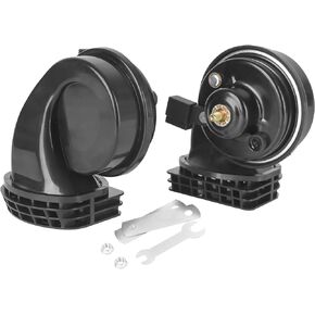Car Horn Universal Replacement Kit, 12V High/Low Tone Loud Waterproof Electric Snail Horn with Small Wrench for Upgrading Vehicle Sound