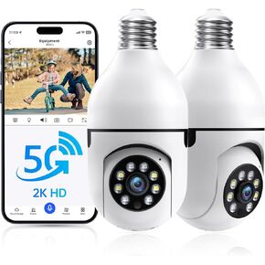Potegrap Light Bulb Security Cameras Wireless Outdoor - 5G WiFi Bulb Cameras for Home Security Outside Indoor, Full-Color Night Vision, Siren Alarm, 24/7 Recording Bulb Camera Work with Alex (2 Pack) in Kuwait