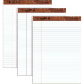 TOPS The Legal Pad Legal Pad, 8-1/2 x 11-3/4 Inches, Perforated, White, Legal/Wide Rule, 50 Sheets per Pad, 3 Pads per Pack (75337)