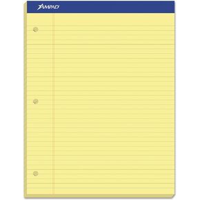 Ampad Evidence Dual Pad, Narrow/Margin Ruled, Size 8.5 x 11.75 Inches, Canary Paper, 100 Sheets Per Pad (20-246),