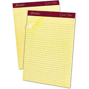 Ampad Gold Fibre Letter Size Perforated Pads, 8 1/2 x 11 3/4 Inches, Legal Ruling, Canary Paper, 50 Sheets Per Pad, 12 Pack (20-020)