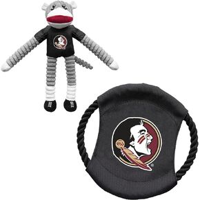Littlearth Unisex-Adult NCAA Florida State Seminoles Sock Monkey and Flying Disc Pet Toy Combo Set, Team Color, One Size