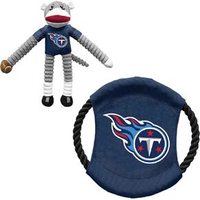 Littlearth Unisex-Adult NFL Tennessee Titans Sock Monkey and Flying Disc Pet Toy Combo Set, Team Color, One Size
