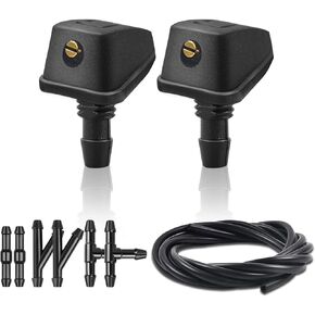 2pcs Front Windshield Washer Nozzles Including Adapters and Hoses, Front Windshield Washer Nozzle kit,Windshield Washer Nozzles Wiper Spray Fit for Most Cars