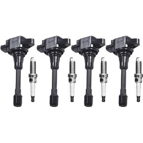 ENA Set of 4 Double Iridium Spark Plug Ignition Coil Pack Compatible with Nissan 2007 2008 2009 2010 2011 2012 2013 2014 2015 2016 2017 2018 2019 Altima Rogue Sentra Cube Versa 1.6L 1.8L 2.0L 2.5L