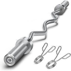 FEIERDUN Olympic Barbell EZ Curl Bar 47in/4ft/5ft/6ft/7ft for Weightlifting, Hip Thrusts, Squats and Lunges, Suitable for 2 inch Weight Plates,with 2 Spring Collars