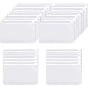 Binder Pockets, FOME 24pcs A6 6-Hole Zipper Binder Pockets Waterproof PVC Cash Budget Envelopes Loose Leaf Bag for 6 Ring Refillable Binder Notebook Planner