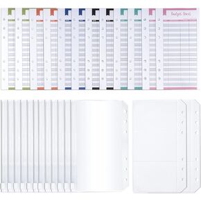 70 Pcs A6 Binder Pockets A6 Budget Binder Budget Envelopes for the Cash System Include 60Pcs Expense Tracker Budget Sheets 6Pcs 6 Ring Money Folder Organizer 4Pcs 6 Ring Card Binder Pouch PVC