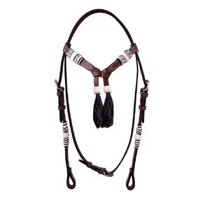 Western Tan Leather Headstall Hand Braided Rawhide Knotting Futurity Knot Hair Tassels Bridle - Black (Pony)