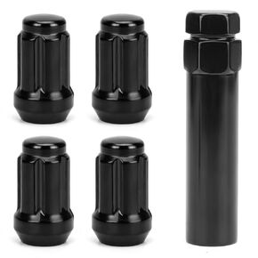 dynofit 1/2x20 Wheel Lug Nuts, 4 x Black Chrome 1/2''-20 Aftermarket Lug nut with 1 Key, 60 Degree Conical/Cone Bulge Seat, 6 Spline Lugnuts 1.38" Tall 3/4" Hex for 5 Lug Tuner Rims Trailer