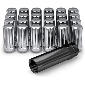 White Knight 3809L-20AM Chrome Lug Nuts M14 x 1.5 with a Duplex Spline Lug Nut Socket Key, 20 Pack of M14x2.0 Lug Nuts