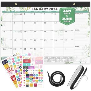 Ospelelf Desk Calendar 2025-2026 Large 22"x17" Monthly Planner Pad with Plastic Cover 18 Months Green Leaves